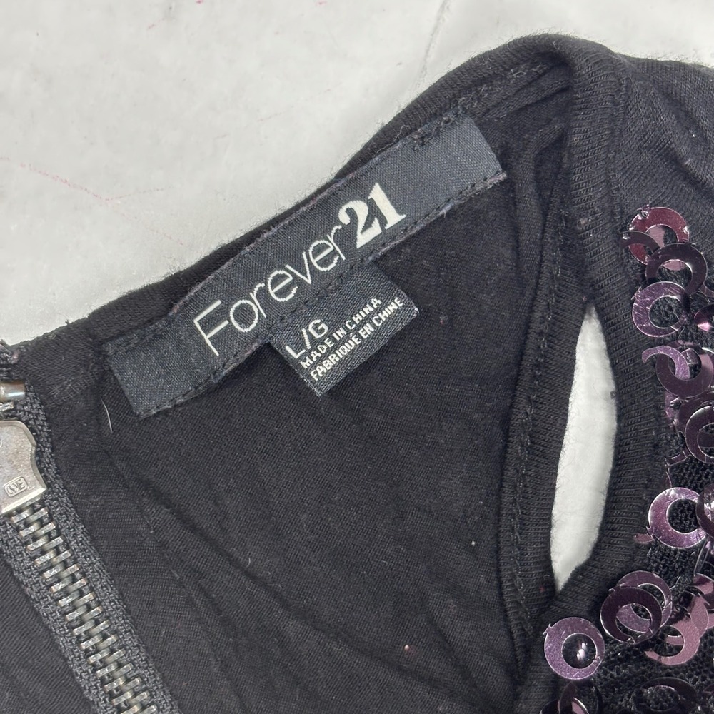 Forever 21 Black Sequin‎ Racerback Tank Top Y2K Full Zip Back Womens Large Bella - Picture 3 of 7